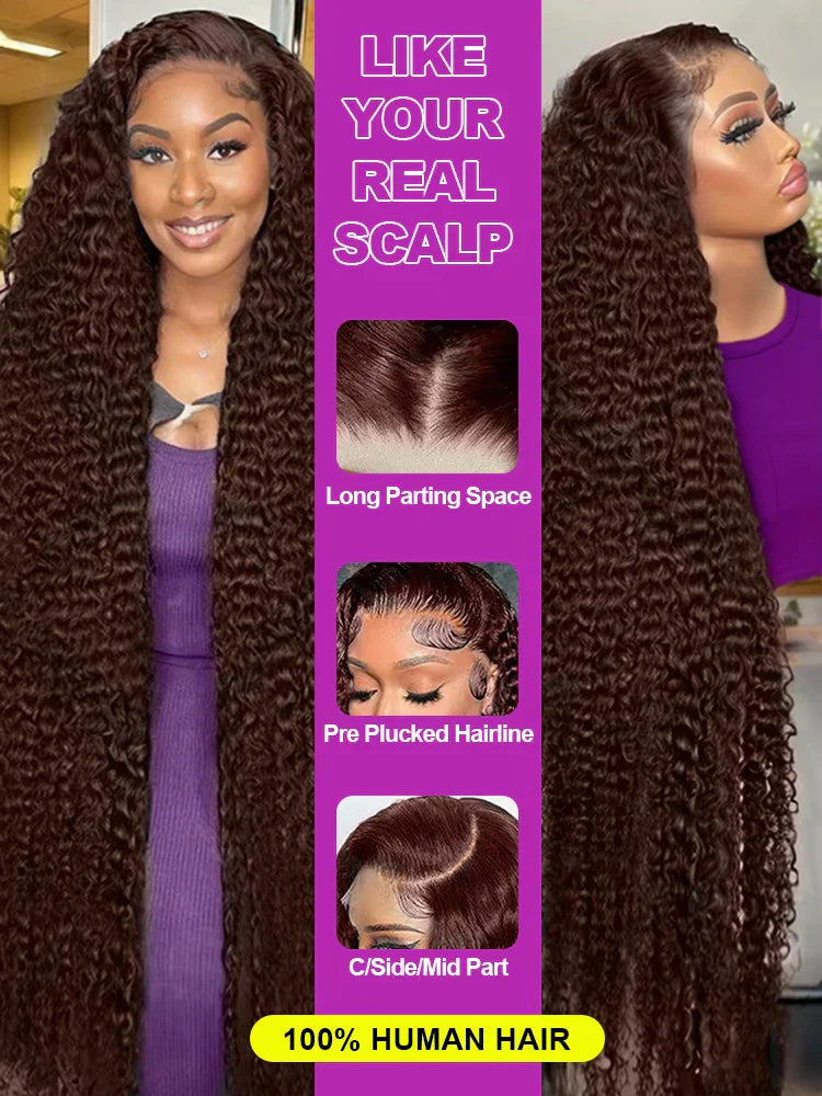Chocolate Brown Deep Wave Lace Front Curly Wigs